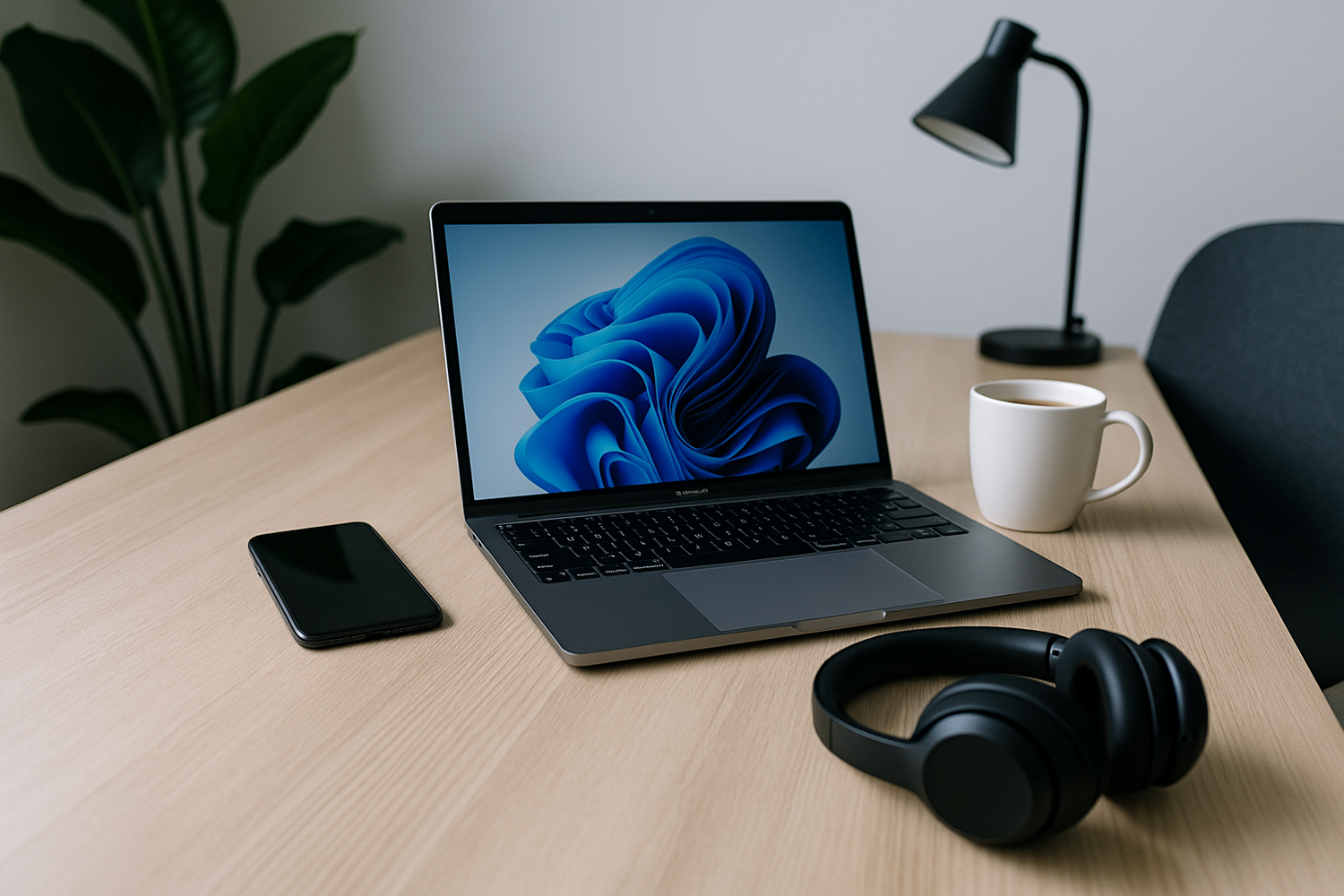 Bucătărie modernă cu blender, prăjitor de pâine și smartwatch pe blat.