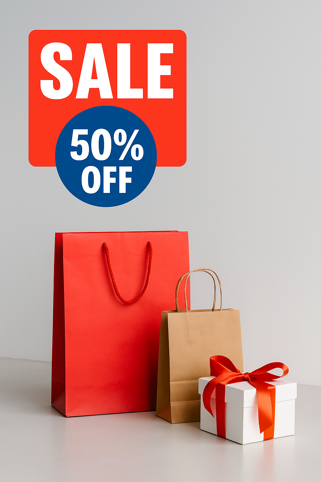 Fundal colorat cu etichete mari de reducere -30% și -50%